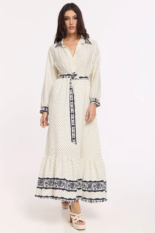 Polka Dot Belted Maxi Shirt Dress - Liquorish
