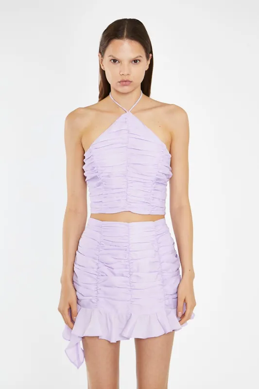 Ruched Halterneck Crop-Top in Light Violet
