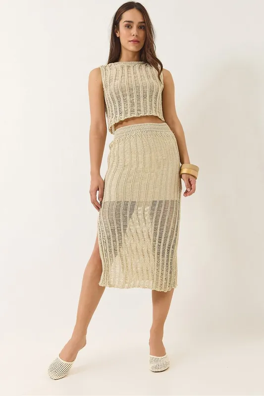 Textured Knitwear Two-Piece Set with Slit