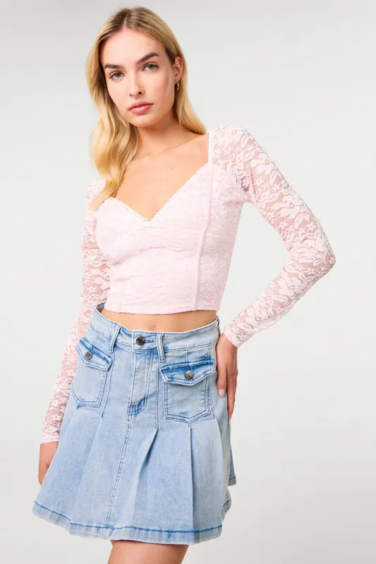 Pink Long Sleeve Lace Top - Pink Vanilla