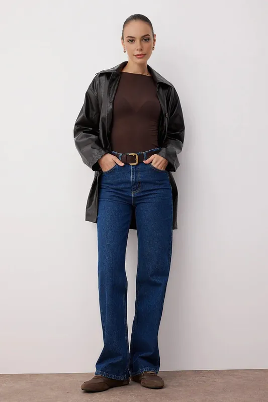 High Waist Wide Leg Jeans With Pocket Details - WOVCOR