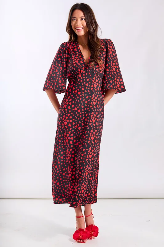 Red Heart Printed Midi Dress - Needs No Label