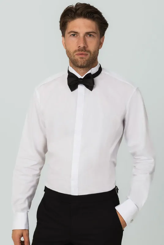 White Plain Front Slim Fit Wing Collar 100% Cotton Dress Shirt - Dobell