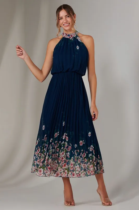 Pleated Halterneck Maxi Dress - Jolie Moi