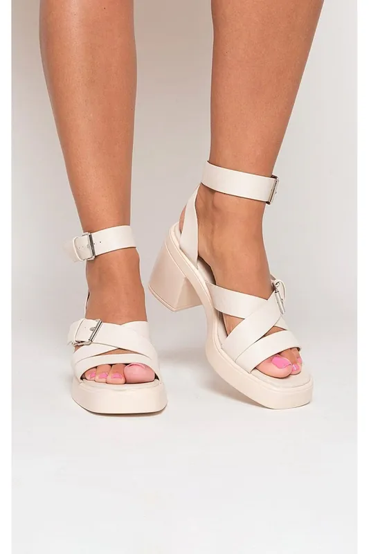 Faye Cris Cross Ankle Strap Heeled Sandals - IKRUSH