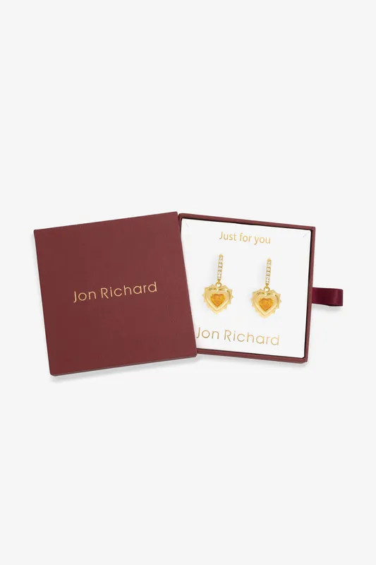14Ct Real Gold Plated Heart Birthstone Huggie Earrings - November