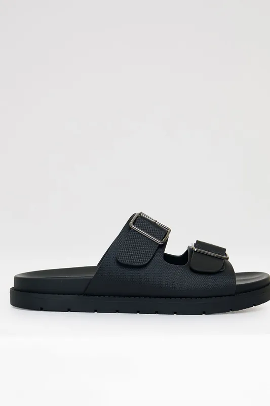 Faux Leather Buckle Strap Sandals - Threadbare