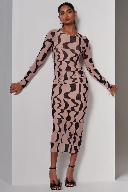 Gionna Mesh Long Sleeve Midaxi Dress - Jolie Moi