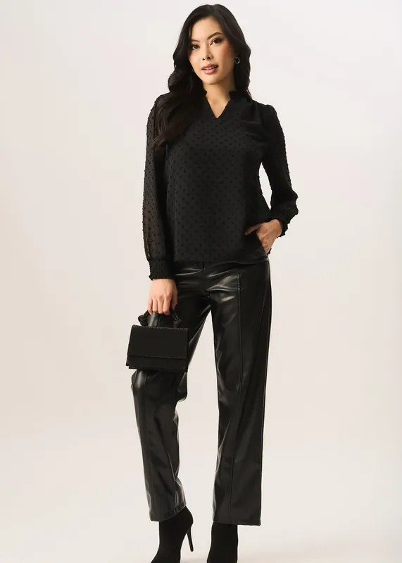 Black Dobby Chiffon Long Sleeve Blouse - Gini London