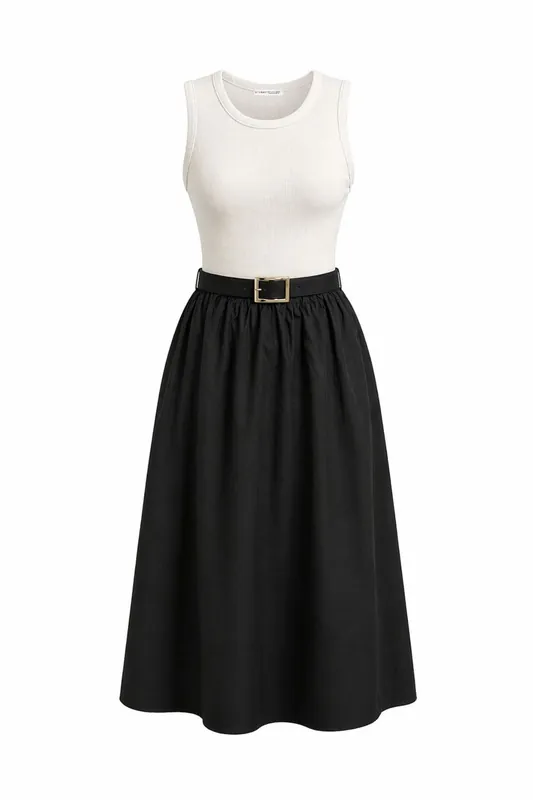 A-Line Midi Dress with Belt