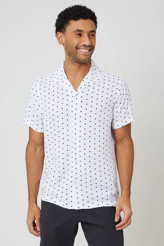 Revere Collar Polka Dot Short Sleeve Shirt - Brave Soul