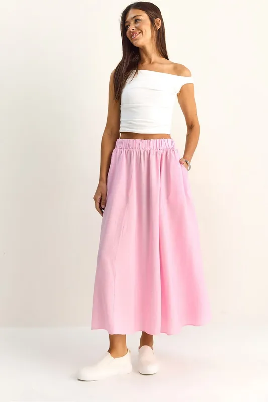 High Waist A-Line Maxi Skirt with Pockets