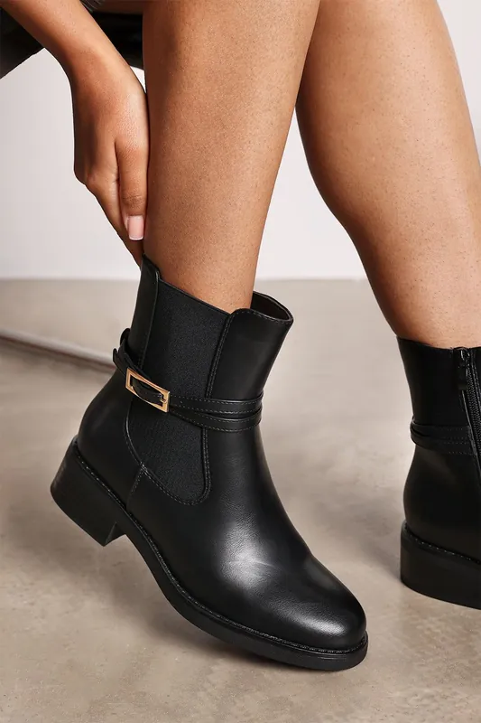 Riya' Ankle Boot with Gold Buckle Detail - Where's That From
