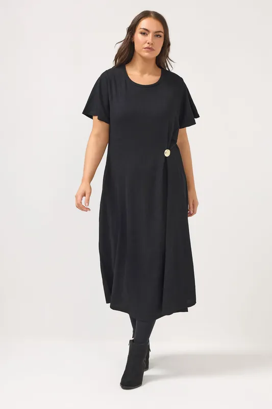 Button Detail Textured Dress - Yours