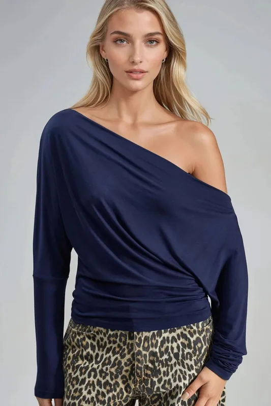 Boat Neck Drape Blouse - Busem