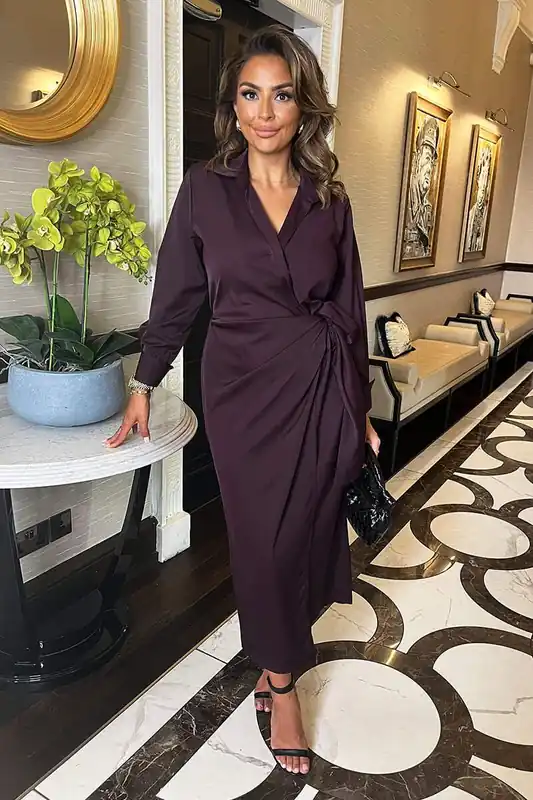 Plum Side Tie Waist Wrap Midi Dress - AX Paris