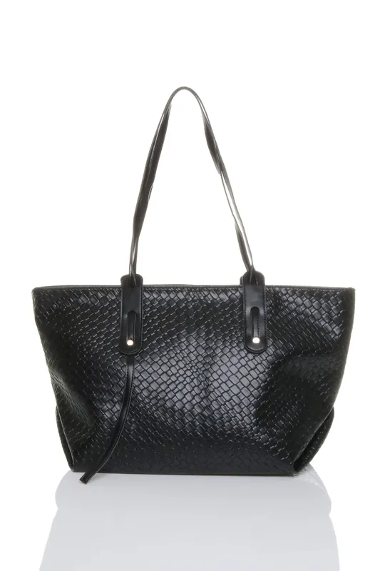 Weave Pattern Large Shoulder Bag - AJVANI