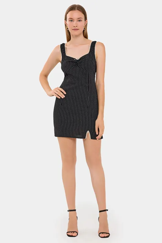 Sleeveless Striped Mini Dress with Bow Detail and Slit - Hiccup