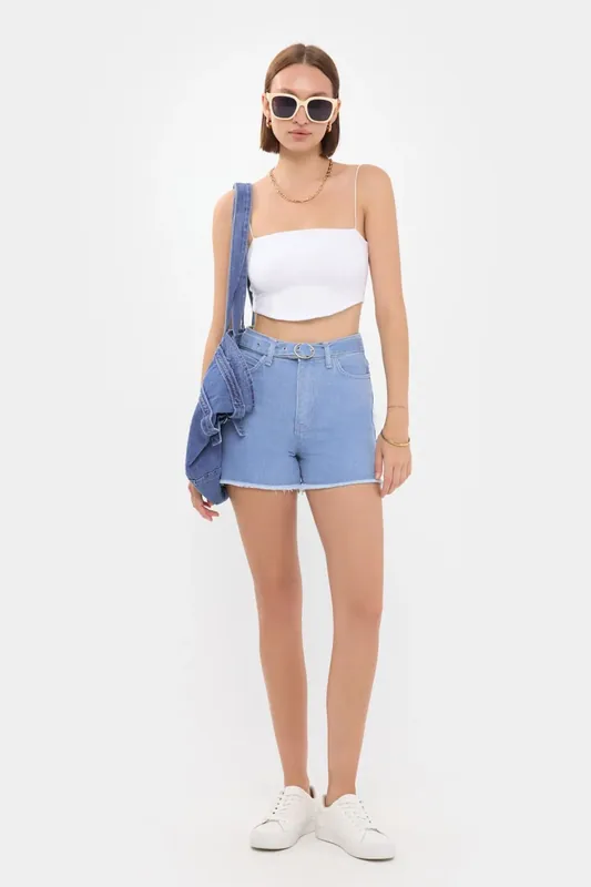 High-Waist Denim Mini Shorts with Seamless Hem