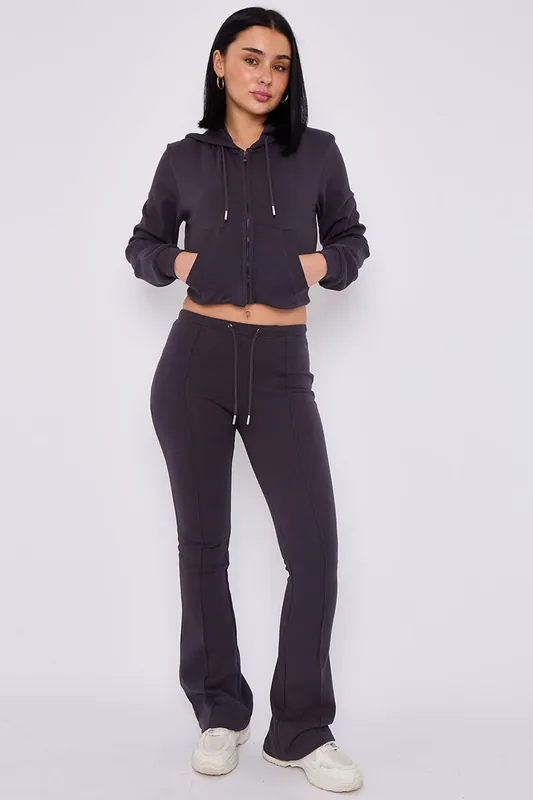 Cropped Zip Hoodie and Flared Trouser Set - Interlock - Co-ord Set