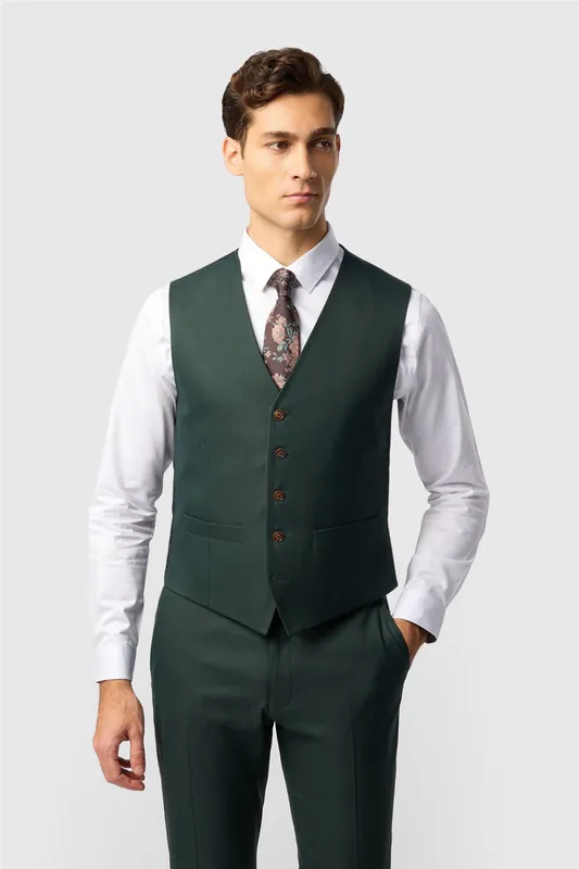 Single Breasted Five Button V-neck Slim Fit Suit Waistcoat