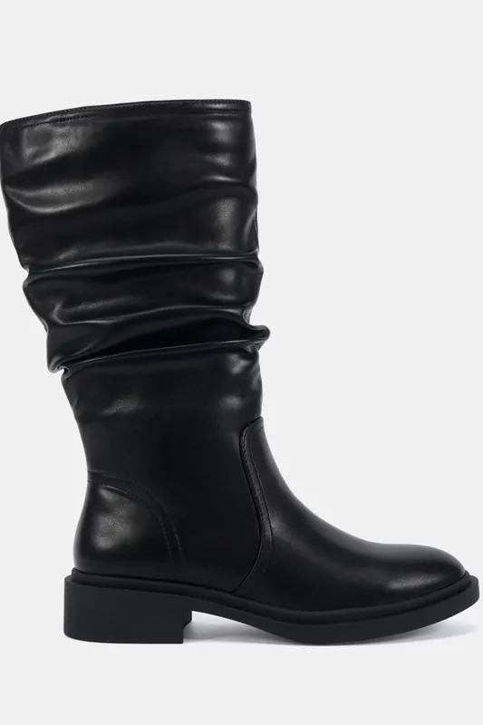 Wide Fit Gentle Flat Ruched Calf Boot - Novo