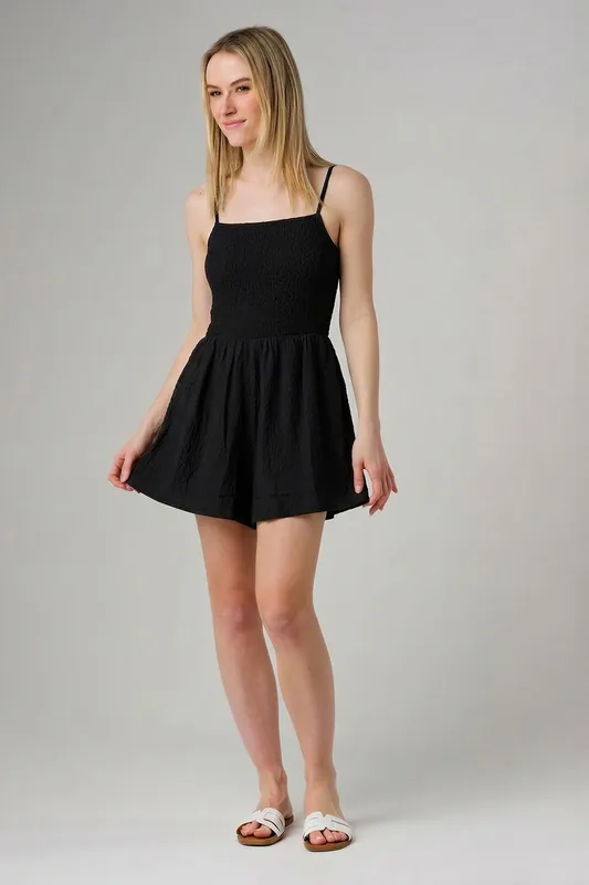 Shirred Bodice Strappy Square Neck Playsuit - Wednesday's Girl