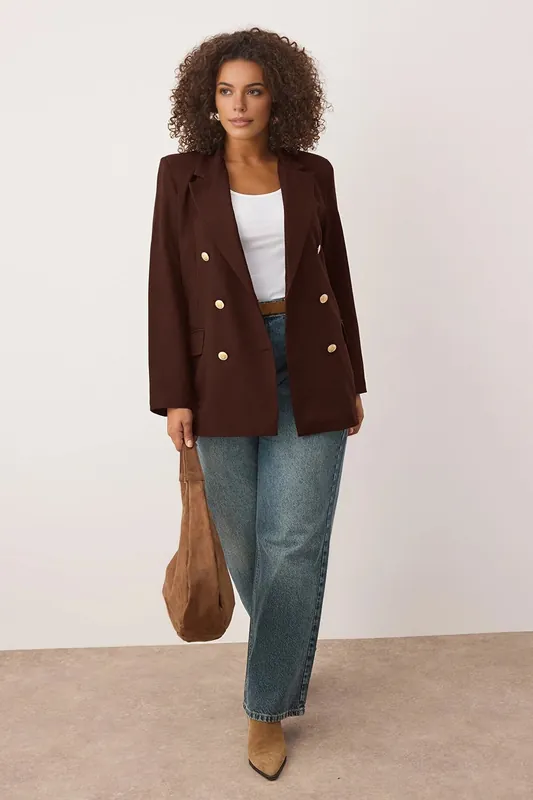 Tailored Double Breasted Button Detail Blazer Jacket - WOVCOR