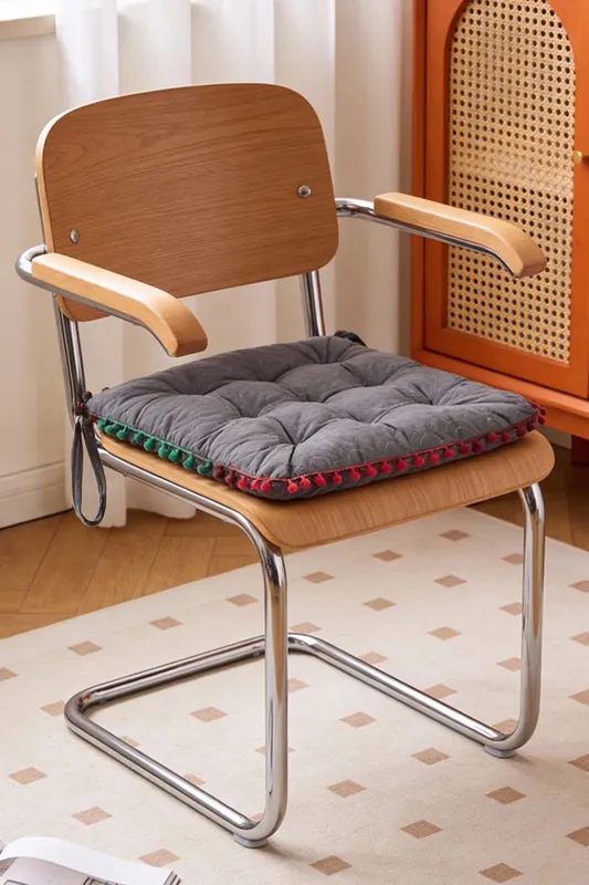 Quilted Pom-Pom Trimmed Chair Cushion