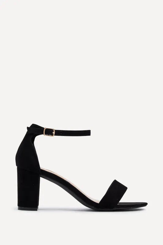 Frankie Black Faux Suede Barely There Closed Back Block Heeled Sandal - Linzi