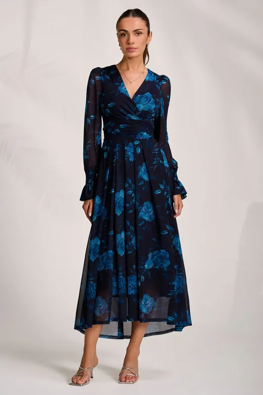 Long Sleeve V Neck Mesh Maxi Dress - Jolie Moi