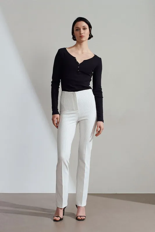 High-Waist Striped Pleated Flare Pants