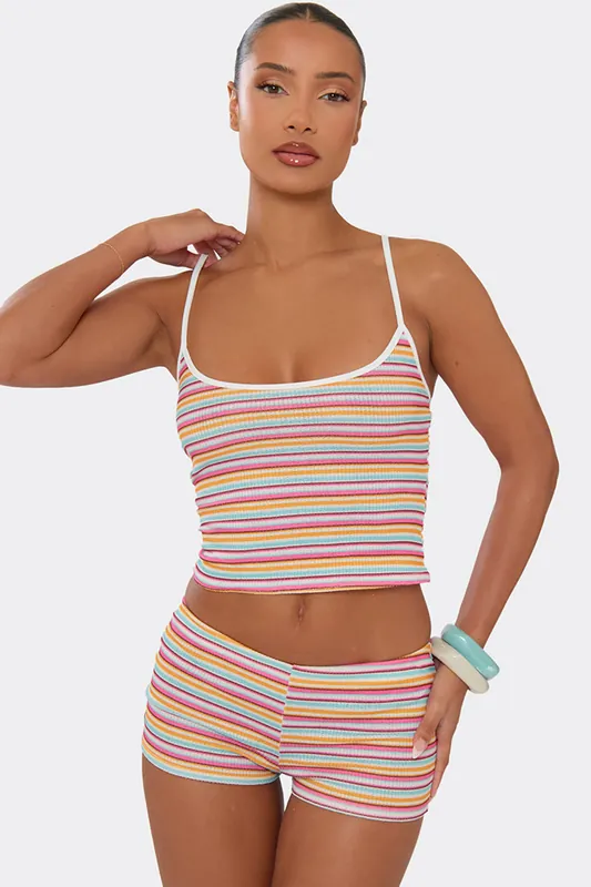 Strappy Scoop Neck Striped Cami Top - EGO