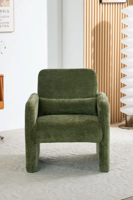 Chenille Modern Accent Chair with Lumbar Pillow - Living and Home