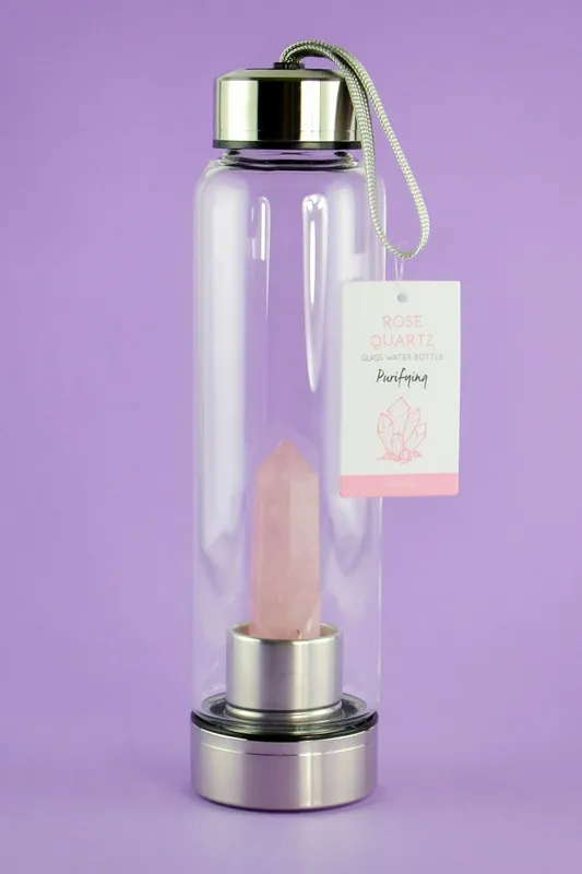 Healing Crystal Glass Water Bottles (Rose Quartz - Purifying)