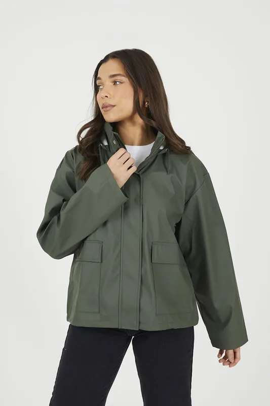 Short Rubberised Hooded Rain Mac - Brave Soul