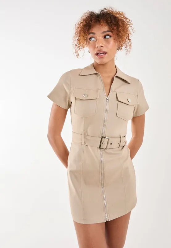Belted Utility Mini Dress - Pink Vanilla