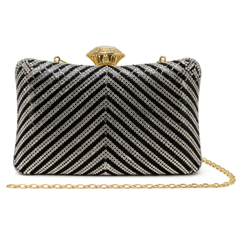Shiny Rhinestone Studs Diamante Clap Evening Clutch Bag - Kitise