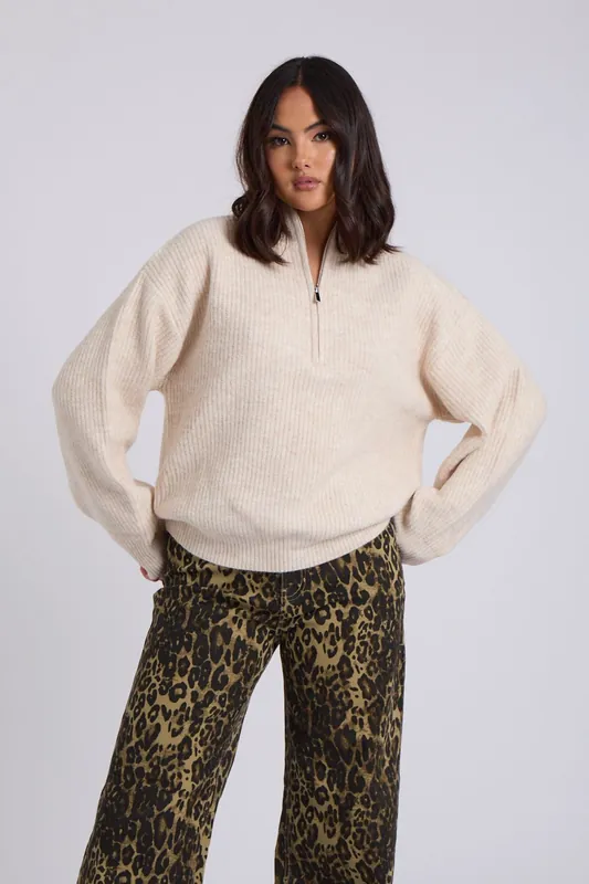 ribbed oversized half zip jumper - Urban Bliss