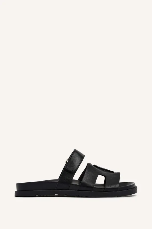Emmy Black Faux Leather Sandals - Linzi