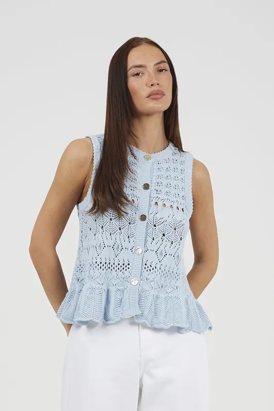 Pointelle Knit Waistcoat With Frill Hem - Brave Soul