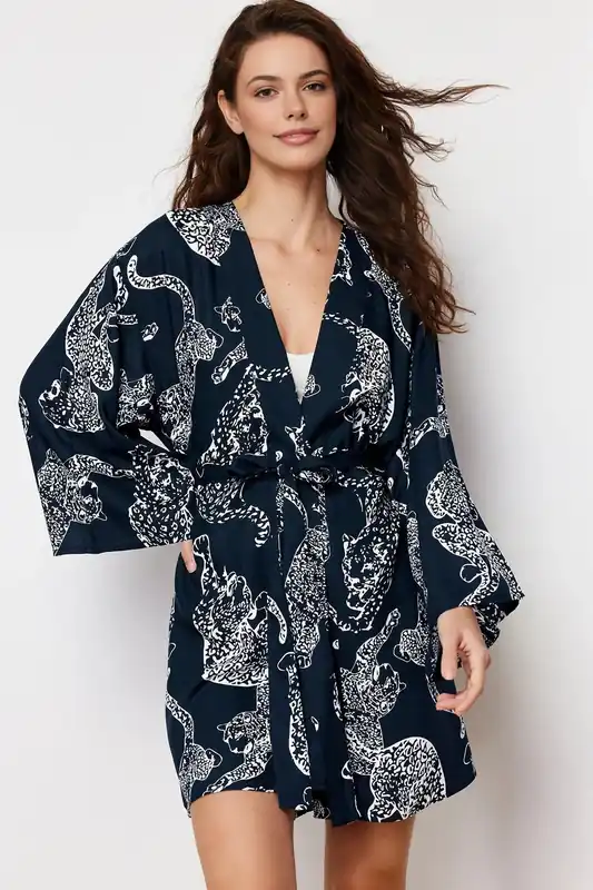 Animal Print Belted Viscose Woven Dressing Gown - WOVCOR