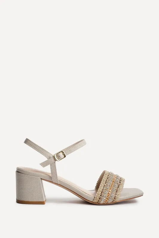 Indie Ivory Raffia Diamante Block Heeled Sandals - Linzi