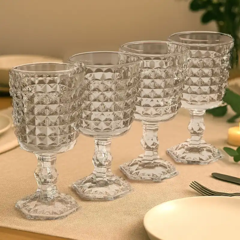 4-Pc Wine Goblet Set, Etched Drinking Glasses, Elegant Goblets, Delicate Stemware For Events or Daily Use