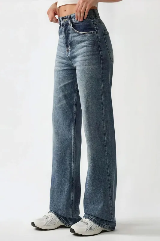 High Waist Straight Leg Denim Jeans - Hiccup