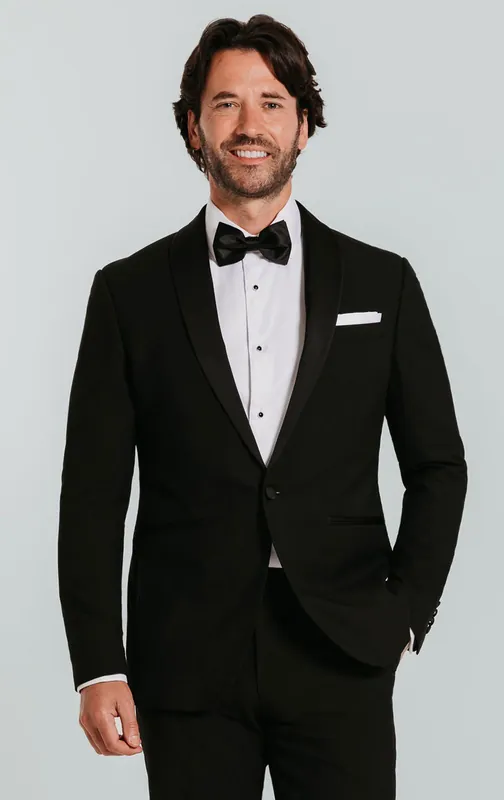 Black Slim Fit Satin Shawl Lapel 2 Piece Tuxedo - Dobell