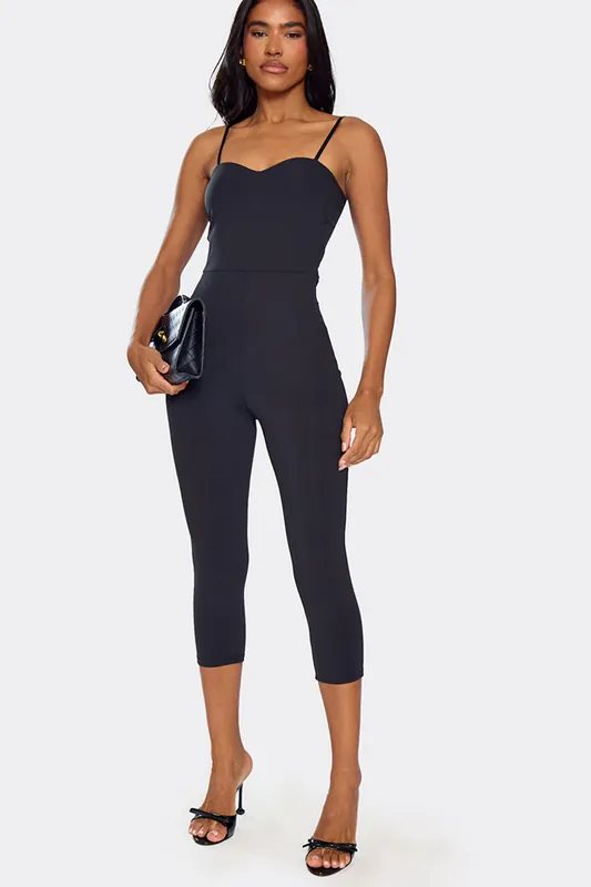 Strappy Sweetheart Neckline Capri Jumpsuit - EGO