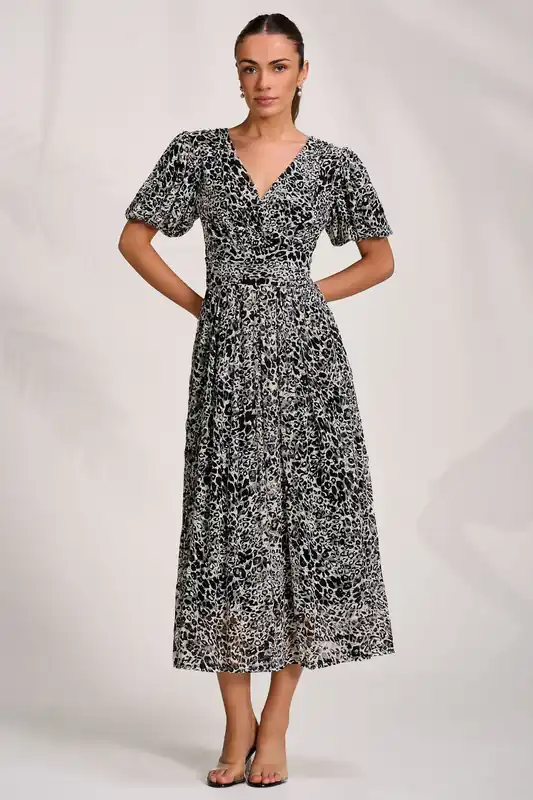 Puff Sleeve Printed Lace Maxi Dress - Jolie Moi