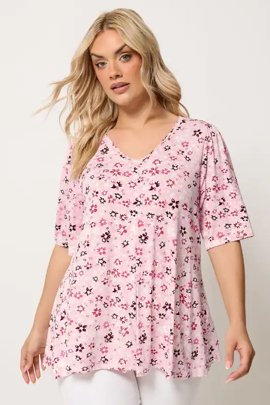 Floral Pleat Angel Sleeve Swing Top - Yours