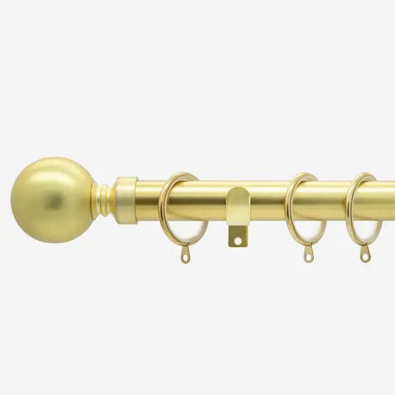 Brushed Gold 28mm Ball Fixed Length Metal Curtain Pole - New Edge Blinds